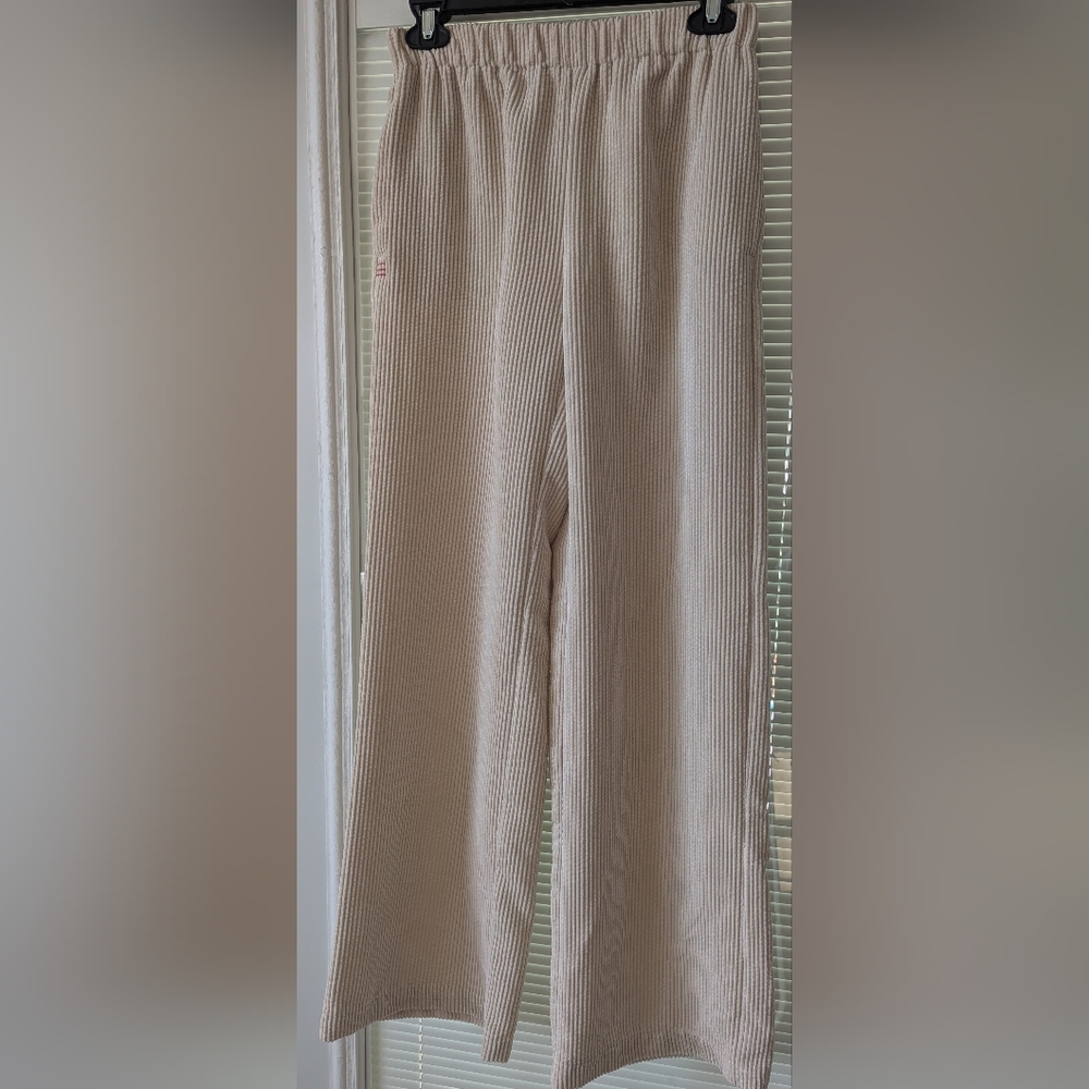 Cream Ribbed BDG Urban Outfitters Wide Leg Corduroy Pants Pockets Stretch XS
